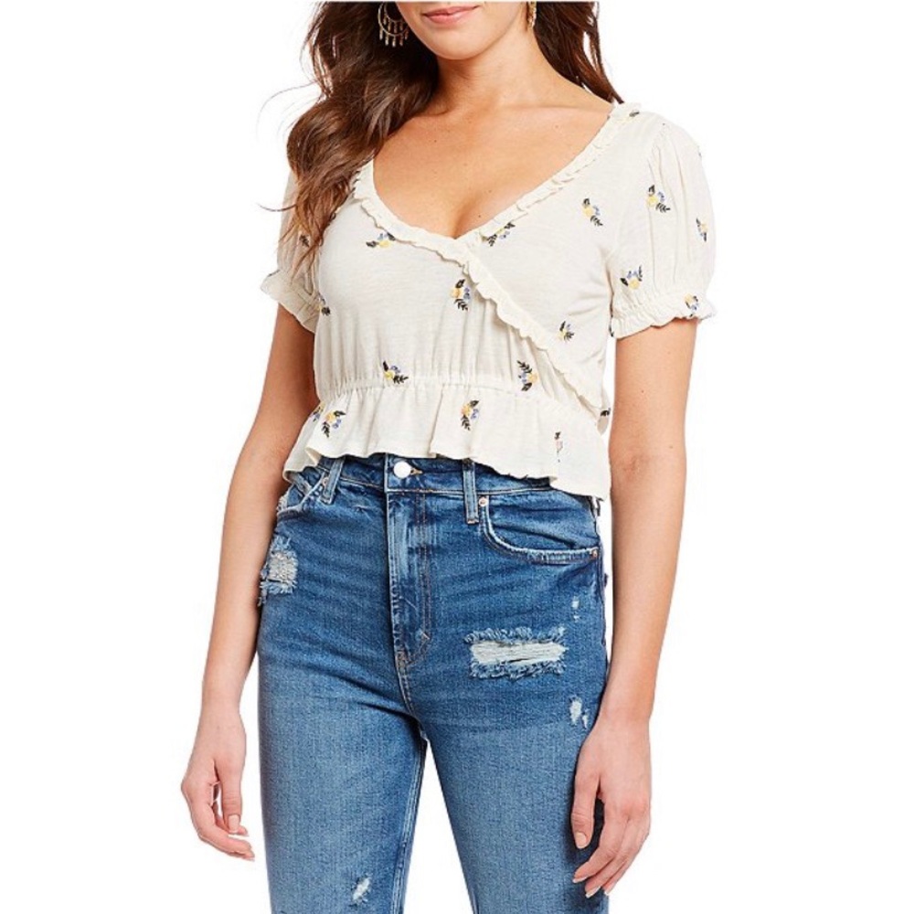 Free People Full Bloom Knit Floral Print Top Small